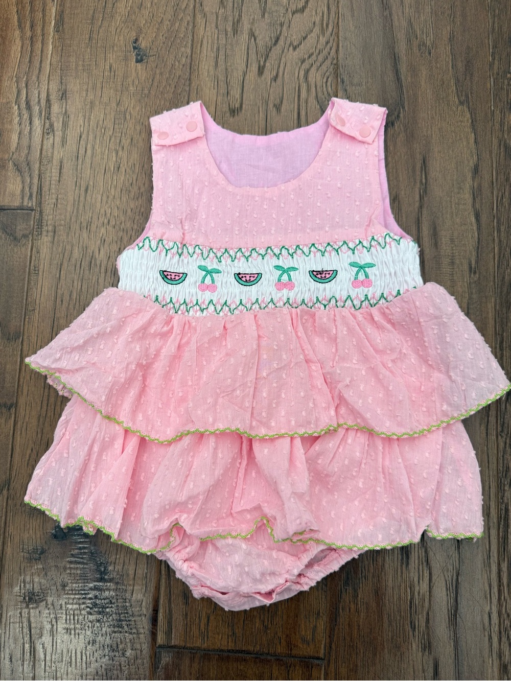 NWOT Baby Girl Watermelon Smocked Bubble with Ruffles size 3-6 months